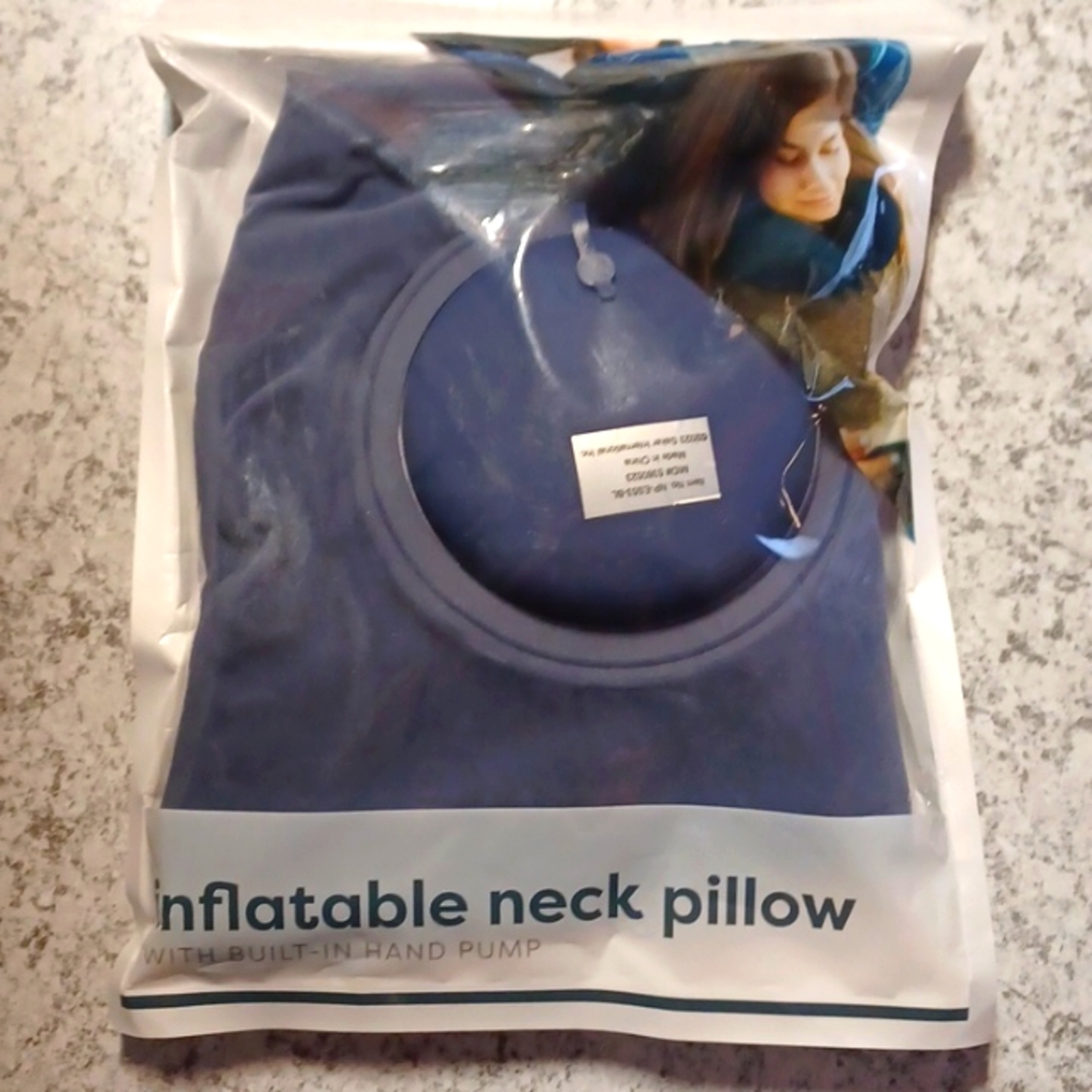 Inflatable Travel Bath Neck support Pillow boppy style Navy Blue Traveler's